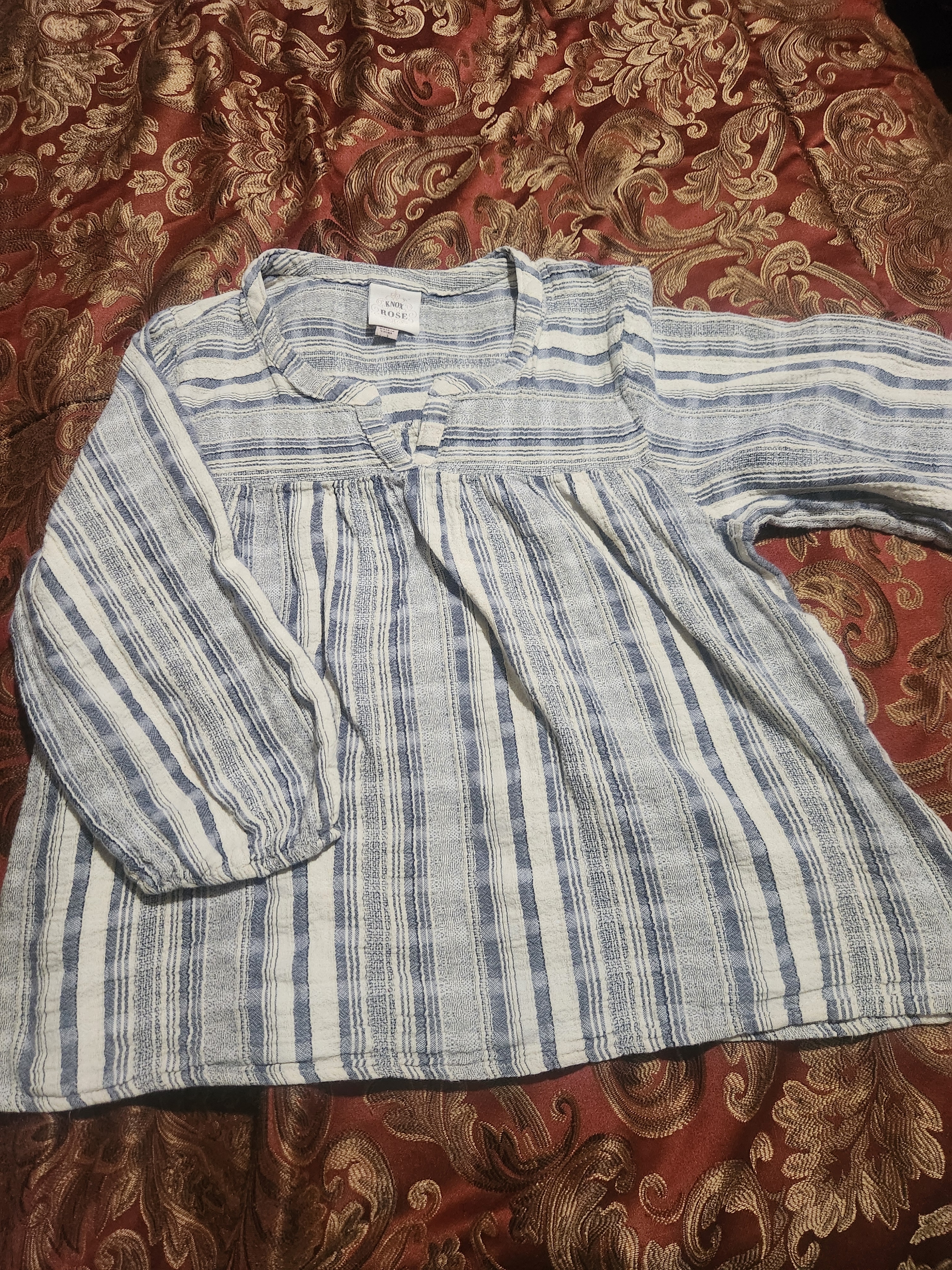 Knox Rose Blue And White Striped Long Sleeve Top %100 Cotton
